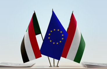 Flags of Sudan European Union and Hungary