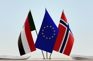 Flags of Sudan European Union and Norway