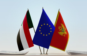 Flags of Sudan European Union and Montenegro