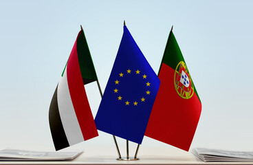 Flags of Sudan European Union and Portugal