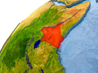 Map of Kenya in red on globe