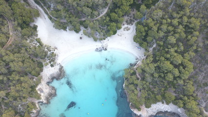 Aerial view from drone of a stunning beach in Menorca (Baleares)