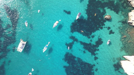 Aerial view from drone of a stunning beach in Menorca (Baleares) - obrazy, fototapety, plakaty