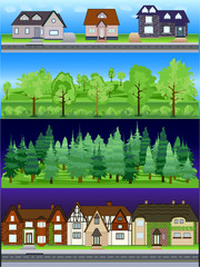 Suburb Buildings Scene Vector Illustration Collection