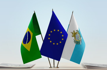 Flags of Brazil European Union and San Marino