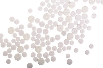 white pill capsule isolated on white background. Top view. Flat lay