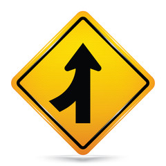 International  Lanes Merging Left Symbol,Yellow Warning icon on white background, Attracting attention,Compulsory, Control ,practice, Security first sign, Idea for graphic,web design,vector,EPS10.