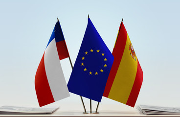 Flags of Chile European Union and Spain