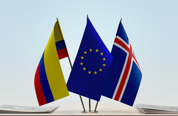Flags of Colombia European Union and Iceland