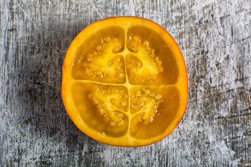 naranjilla or lulu fruit closeup in Ecuador used for juices