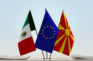 Flags of Mexico European Union and Macedonia