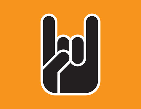 Sign of the Horns Hand Gesture. Flat vector illustration of stylized hand making the classic rock and roll devils horns hand sign.