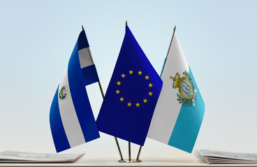 Flags of El Salvador European Union and San Marino