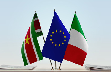 Flags of Suriname European Union and Italy