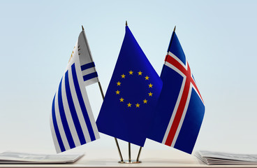 Flags of Uruguay European Union and Iceland