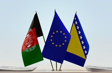 Flags of Afghanistan European Union and Bosnia and Herzegovina
