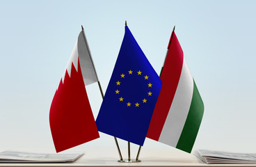 Flags of Bahrain European Union and Hungary