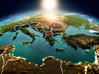 Macedonia in sunrise from orbit