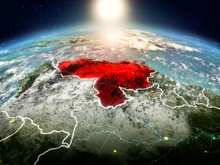 Venezuela in sunrise from orbit