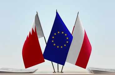 Flags of Bahrain European Union and Poland