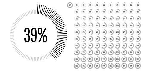 Set of circle percentage diagrams from 0 to 100 ready-to-use for web design, user interface (UI) or infographic - indicator with black