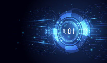 Abstract Futuristic Technology Background with Digital number timer concept and countdown, vector transparent