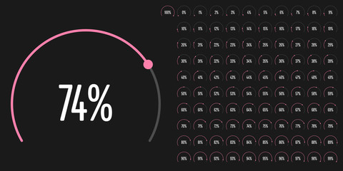 Fototapeta na wymiar Set of circular sector percentage diagrams from 0 to 100 ready-to-use for web design, user interface (UI) or infographic - indicator with pink