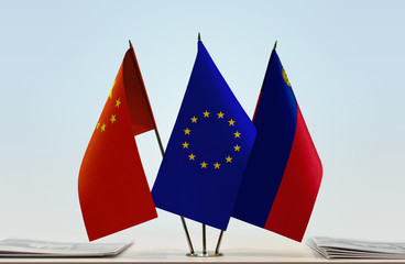 Flags of China European Union and Liechtenstein