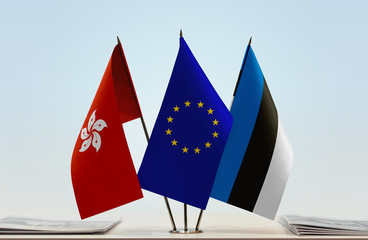 Flags of Hong Kong European Union and Estonia