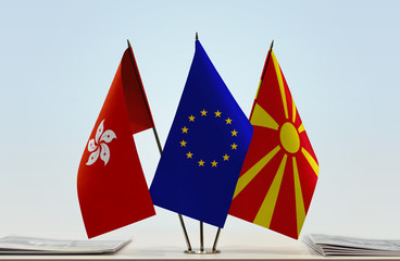 Flags of Hong Kong European Union and Macedonia