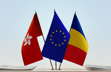 Flags of Hong Kong European Union and Romania