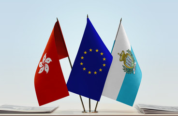 Flags of Hong Kong European Union and San Marino