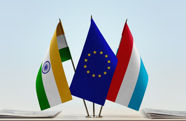 Flags of India European Union and Luxembourg