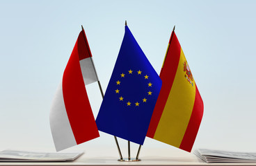 Flags of Indonesia European Union and Spain