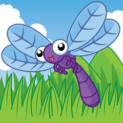 Dragonfly is on the grass, Cute vector