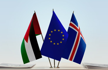Flags of Jordan European Union and Iceland