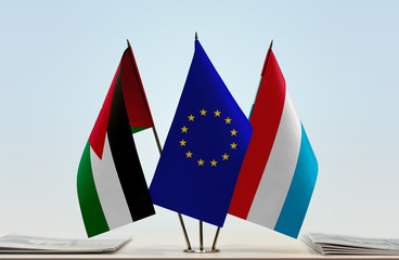 Flags of Jordan European Union and Luxembourg