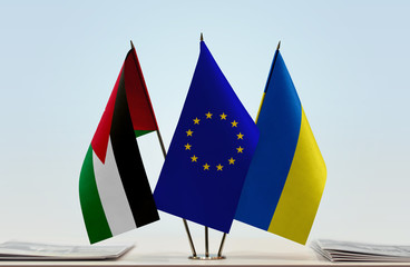 Flags of Jordan European Union and Ukraine