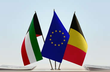 Flags of Kuwait European Union and Belgium