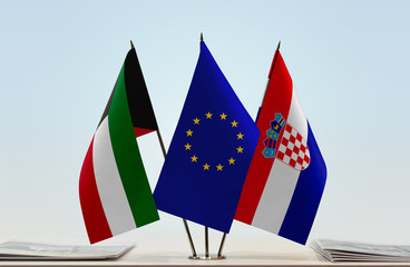 Flags of Kuwait European Union and Croatia