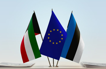 Flags of Kuwait European Union and Estonia