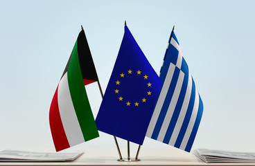 Flags of Kuwait European Union and Greece