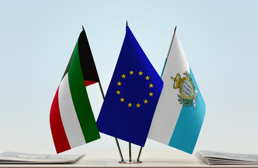 Flags of Kuwait European Union and San Marino