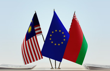 Flags of Malaysia European Union and Belarus