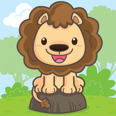A cute lion sitting on a rock