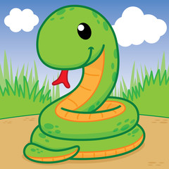 Snakes are curled in the garden, Cute vector, Cute Cartoon
