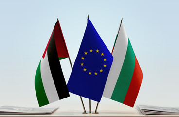 Flags of Palestine European Union and Bulgaria