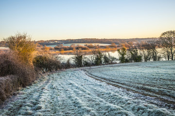 Winter landscapes in Combe Valley, East Sussex, England