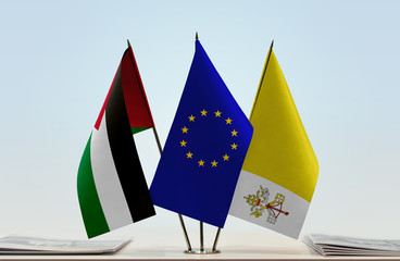 Flags of Palestine European Union and Vatican