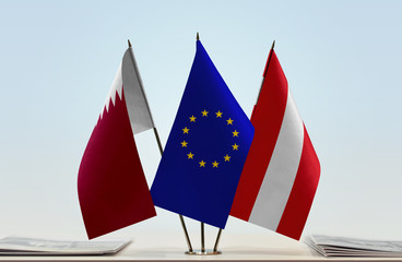 Flags of Qatar European Union and Austria